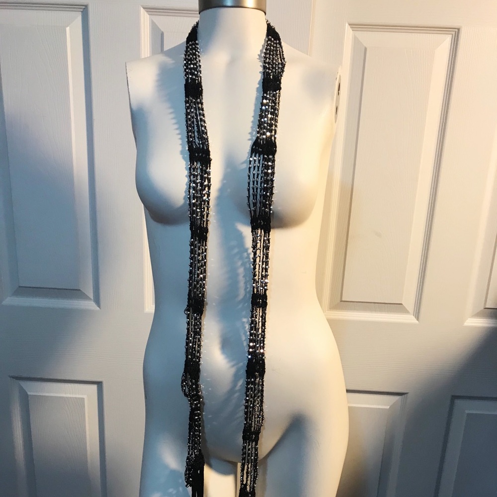 Bling bead crochet scarf with tassels